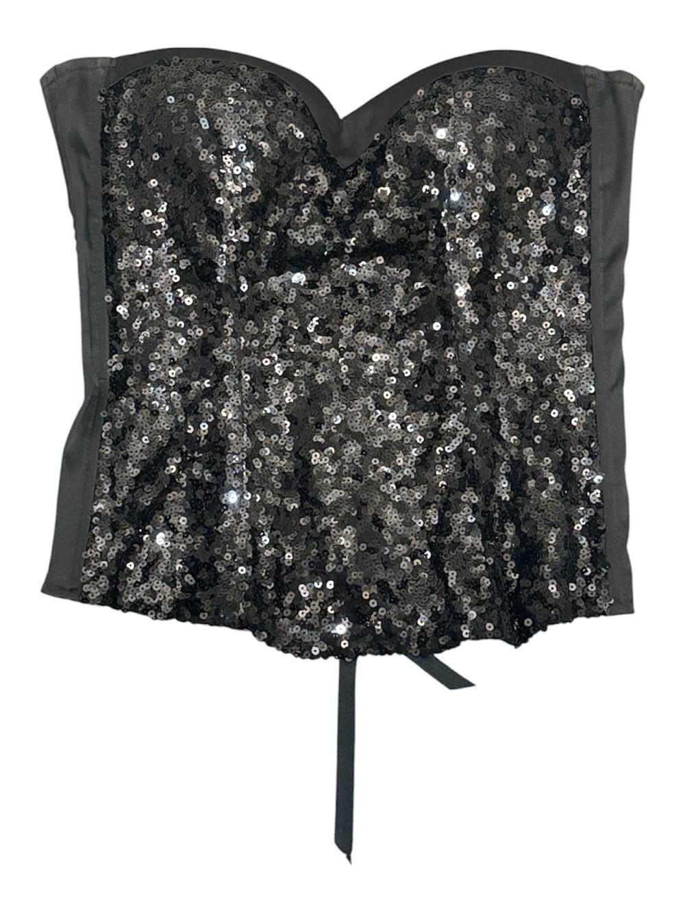 Black Satin Sequin Corset Bustier Top - Whimsigoth Vampire Coquette Goth Party M